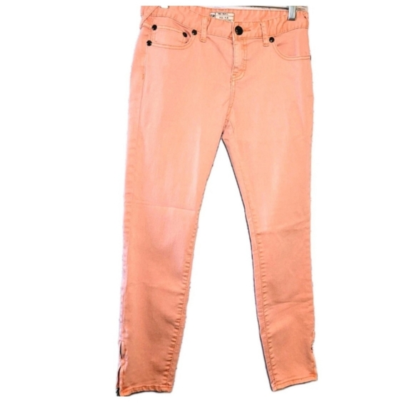Free People Millennium Ankle Zip Skinny Jeans Women's Size 28 Mid Rise Coral - Picture 1 of 10